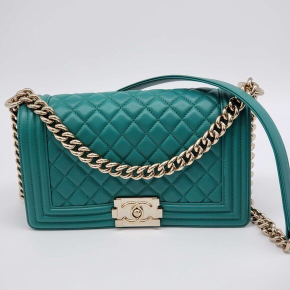 100% Authentic CHANEL Boy Small Green Leather Shoulder Bag 2650-080524 - Picture 2 of 16